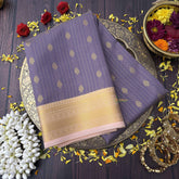 Vriksham Royal Violet With Gold Butta & Veldhaari Pastel Pink Zari Border Kanchi Silk Saree-VS4772